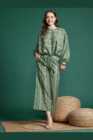 Sangria Printed Top With Trousers Co-Ord Set