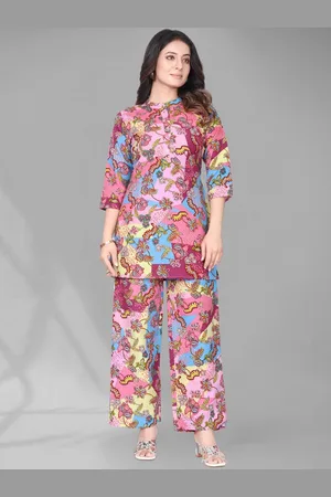 Kalini Printed Mandarin Shirt With Palazzos Co-Ords