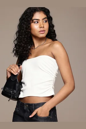 Roadster The Life Co. Ribbed Ruched Tube Crop Top