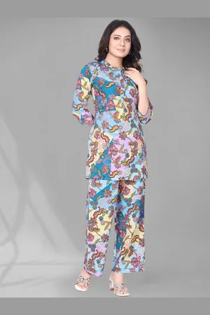 Kalini Printed Mandarin Collar Shirt With Palazzos Co-Ords