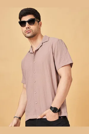 PEOPLE Men Cuban Collar Solid Slim Fit Casual Shirt