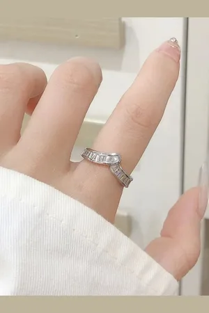 Salty Pave Silver-Plated Crystal Studded Finger Ring