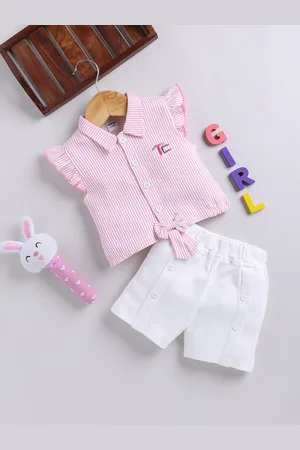 Moms Love Infant Girls Pure Cotton Striped Top with Shorts