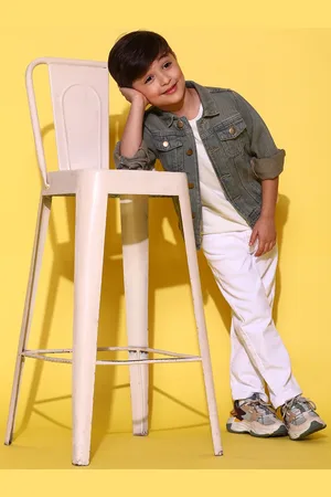 TALES & STORIES Boys Washed Pure Cotton Crop Denim Jacket