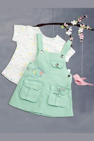 Babys Day Infants Girls Dungaree With Printed T-Shirt