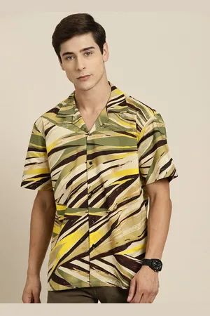 HANCOCK Men Comfort Spread Collar Abstract Printed Cotton Casual Shirt