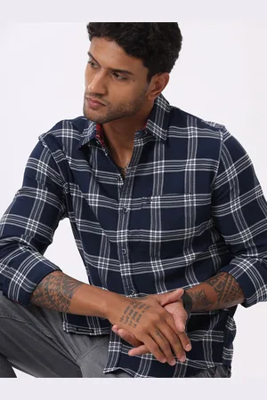 WROGN Men Custom Spread Collar Tartan Checked Cotton Slim Fit Casual Shirt
