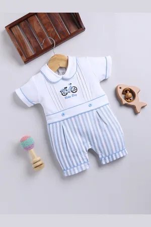 Moms Love Infant Girls Striped Cotton Rompers with Applique Detail
