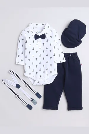 BUMZEE Infants Boys Printed Pure Cotton Bodysuit With Trousers & Suspenders