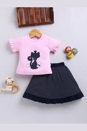 Moms Love Infant Girls Pure Cotton Printed Top with Skirt