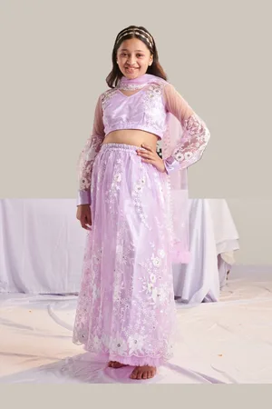pspeaches Girls Ready to Wear V-Neck Printed Thread Work Lehenga & Blouse With Dupatta