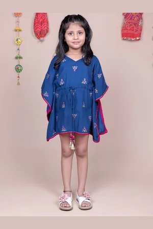 HERE&NOW Girls Floral Embroidered Kimono Sleeve Kaftan Mini Dress