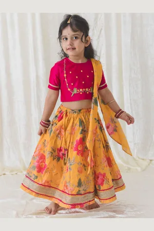 Tiber Taber Girls Embroidered Pure Cotton Ready to Wear Lehenga & Blouse With Dupatta