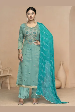 MANVAA Floral Embroidered Sequinned Unstitched Dress Material