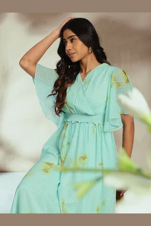Janasya Dobby Georgette Tie-Dye Fit & Flare Dress