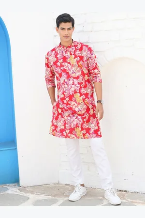 SHIWAM ETHNIX Floral Printed Mandarin Collar Cotton Straight Kurta