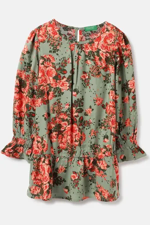 Benetton Girls Bell Sleeve Floral Dress