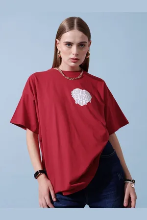 STREET 9 Women Typography Printed Round Neck Cotton Oversized T-Shirt