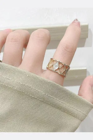 Salty Gold-Plated Stone Studded Adjustable Finger Ring