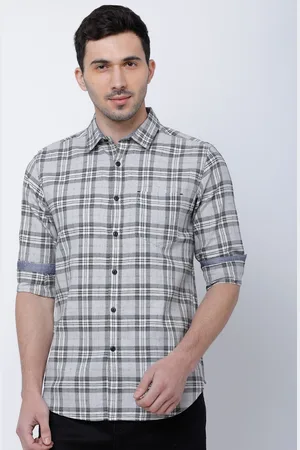 LocoMotive Men Grey & Beige Slim Fit Checked Casual Shirt