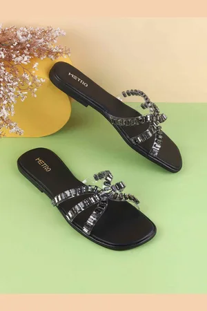 Metro Women Embellished Open Toe Flats