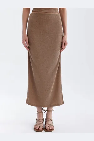 DeFacto Ruched Straight Midi Skirt