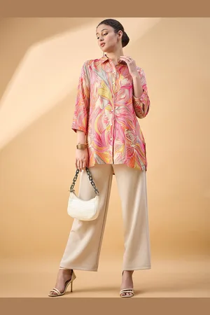 all about you Floral Print Cuffed Sleeves Longline Shirt Style Top
