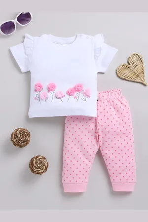 Moms Love Infant Girls Pure Cotton Self Design Top With Joggers