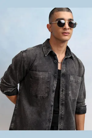 Highlander Men Oversized Dyed Washed Utility Pocket Denim Overshirt
