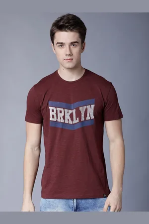 LocoMotive Men Maroon Printed Round Neck T-shirt