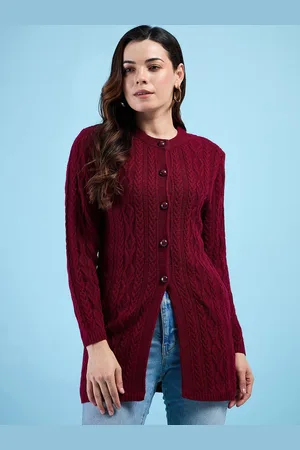 CLAPTON Women Cable Knit Woollen Longline Cardigan