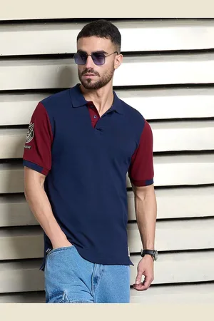 High Star Men Colourblocked Polo Collar Cotton T-Shirt