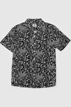 YK Boys Comfort Floral Printed Spread Collar Short Sleeves Cotton Casual Shirt