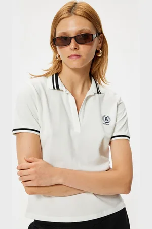 Koton Women Graphic Printed Polo Collar Cotton T-Shirt