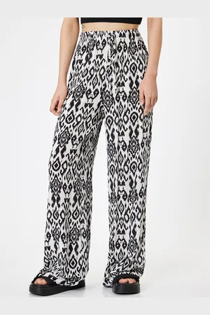 Koton Women Printed Straight Fit High-Rise Flat-Front Trousers