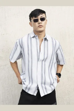 Hubberholme Men Standard Spread Collar Striped Cotton Oversized Casual Shirt