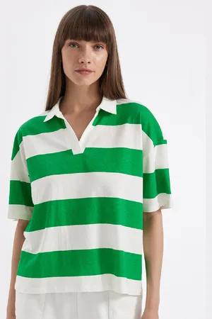DeFacto Women Striped Polo Collar Pockets T-shirt