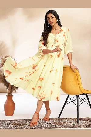 Janasya Women Dobby Georgette Tie-Dye Fit & Flare Dress