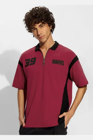 The Souled Store Men Varsity Printed Polo Collar Cotton Oversized T-shirt