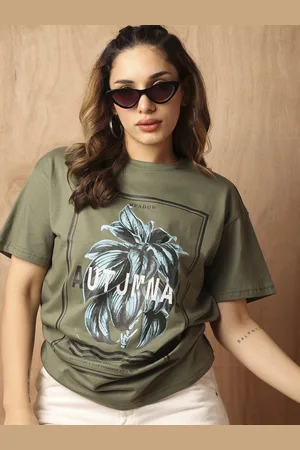 Roadster The Lifestyle Co. Women Floral Printed Round Neck Cotton Oversized T-Shirt