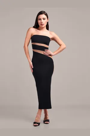 iki chic Strapless Off-Shoulder Bodycon Midi Dress