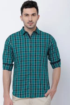 LocoMotive Men Teal & Navy Blue Slim Fit Checked Casual Shirt