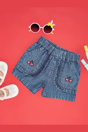 Pantaloons Girls Washed Printed Denim Shorts
