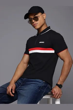 DUCATI Striped Pure Cotton Polo Collar T-shirt