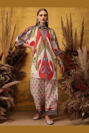 indo street Printed Shirt Collar Tunic With Palazzo