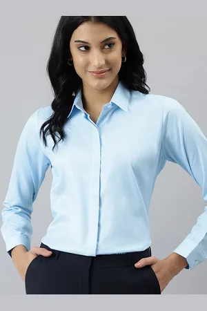 English Navy Women Relaxed Solid Wrinkle Free Cotton Formal Shirt