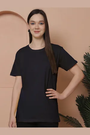 Friskers Women Solid Round Neck Pure Cotton Oversized T-shirt