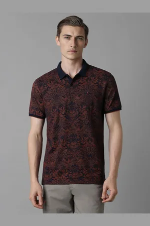 Louis Philippe Men Tropical Printed Polo Collar Cotton Slim Fit T-Shirt