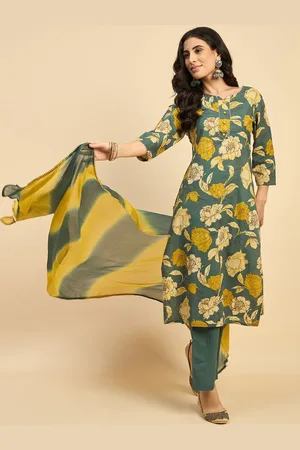 Azira Floral Printed Pure Cotton Gotta Patti Straight Kurta With Palazzos & Dupatta