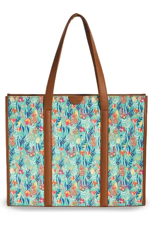 TEAL Floral Printed Shopper Handheld Bag